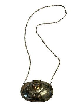 Vintage Mixed Metal Lion Face Purse Clutch Chain Strap Boho Artisan